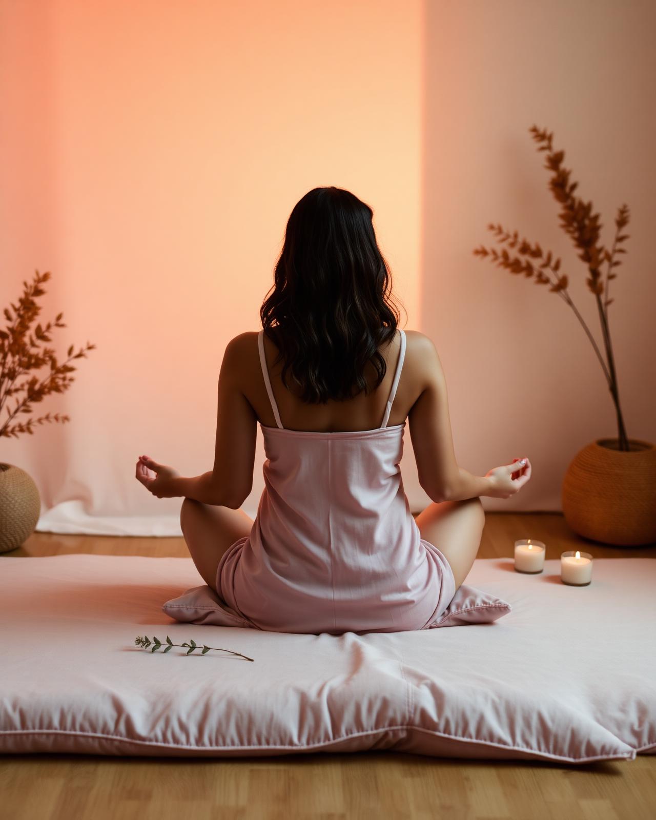 Femme en posture de méditation dans un espace apaisant